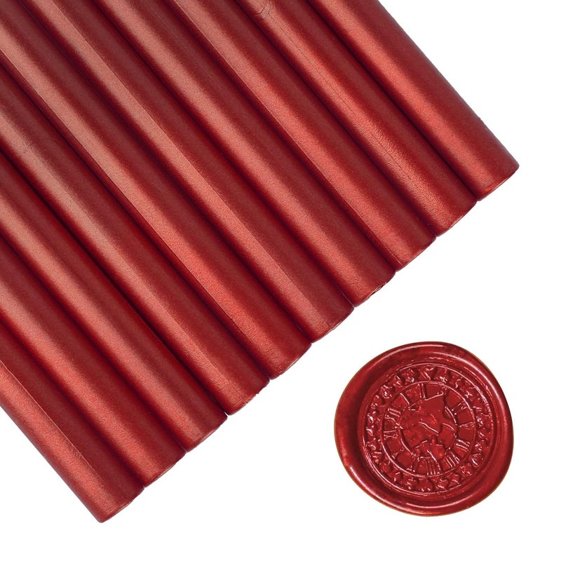 SHOWIN Gun Glue Sealing Wax Sticks for Wax Seal Stamp - Metallic Wine Red, Great for Wedding Invitations, Cards Envelopes, Snail Mails, Wine Packages, Christmas Gift Ideas, Pack of 10 - Image 1